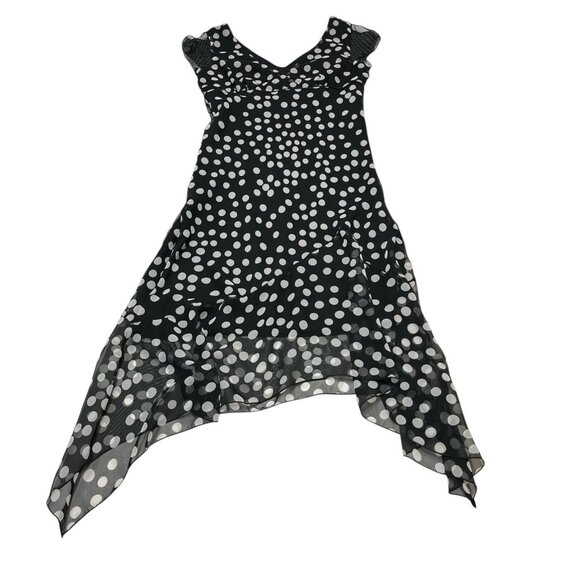 Vintage Y2K IN San Francisco Dress 11 Black Polka Dot Babydoll Asymmetrical - Picture 2 of 10